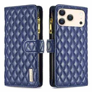 For iPhone 17 Pro Max Diamond Lattice Zipper Wallet Leather Flip Phone Case(Blue)