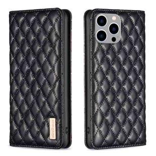 For iPhone 15 Pro Max Diamond Lattice Magnetic Leather Flip Phone Case(Black)