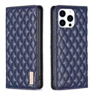 For iPhone 15 Pro Diamond Lattice Magnetic Leather Flip Phone Case(Blue)