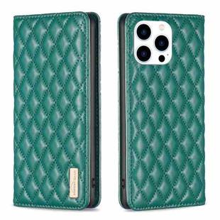 For iPhone 15 Pro Diamond Lattice Magnetic Leather Flip Phone Case(Green)