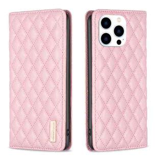 For iPhone 15 Pro Diamond Lattice Magnetic Leather Flip Phone Case(Pink)