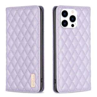 For iPhone 15 Pro Diamond Lattice Magnetic Leather Flip Phone Case(Purple)