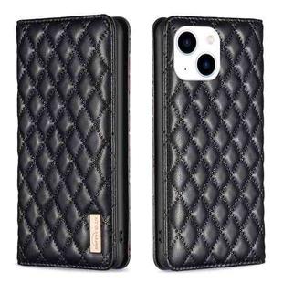 For iPhone 15 Diamond Lattice Magnetic Leather Flip Phone Case(Black)