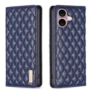 For iPhone 16 Diamond Lattice Magnetic Leather Flip Phone Case(Blue)