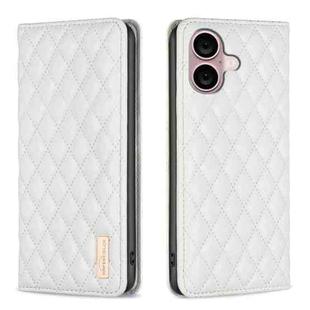 For iPhone 16 Plus Diamond Lattice Magnetic Leather Flip Phone Case(White)