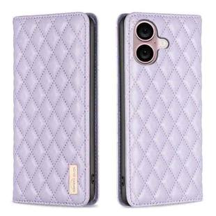 For iPhone 16 Plus Diamond Lattice Magnetic Leather Flip Phone Case(Purple)