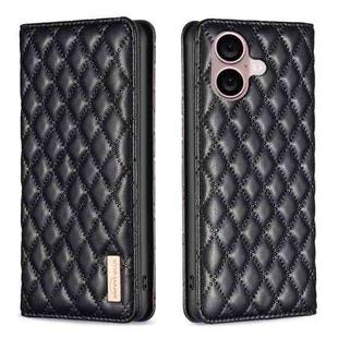 For iPhone 16 Plus Diamond Lattice Magnetic Leather Flip Phone Case(Black)