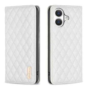 For iPhone 17 Diamond Lattice Magnetic Leather Flip Phone Case(White)