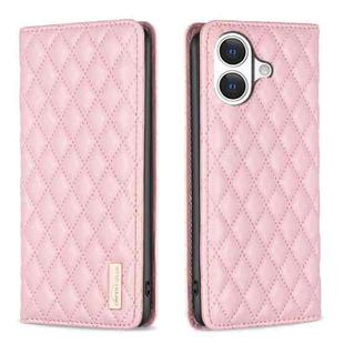 For iPhone 17 Diamond Lattice Magnetic Leather Flip Phone Case(Pink)