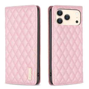 For iPhone 17 Pro Diamond Lattice Magnetic Leather Flip Phone Case(Pink)