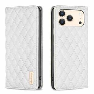 For iPhone 17 Pro Max Diamond Lattice Magnetic Leather Flip Phone Case(White)