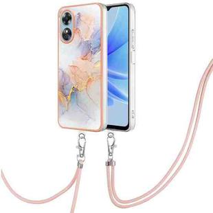 For OPPO A17 Electroplating IMD TPU Phone Case with Lanyard(White Marble)