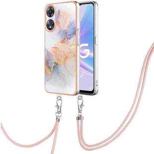 For OPPO A78 / A58 Electroplating IMD TPU Phone Case with Lanyard(White Marble)