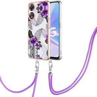 For OPPO A78 / A58 Electroplating IMD TPU Phone Case with Lanyard(Purple Flower)
