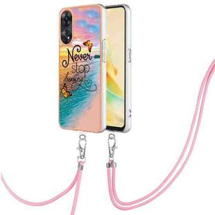 For OPPO Reno8 T 4G Electroplating IMD TPU Phone Case with Lanyard(Dream Butterfly)