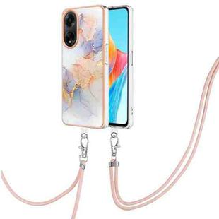 For OPPO A98 Electroplating IMD TPU Phone Case with Lanyard(White Marble)