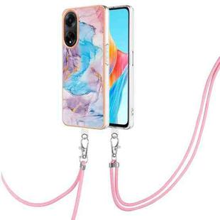 For OPPO A98 Electroplating IMD TPU Phone Case with Lanyard(Blue Marble)