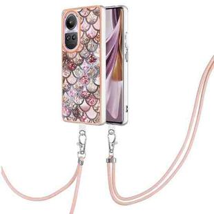 For OPPO Reno10 Pro 5G Global Electroplating IMD TPU Phone Case with Lanyard(Pink Scales)