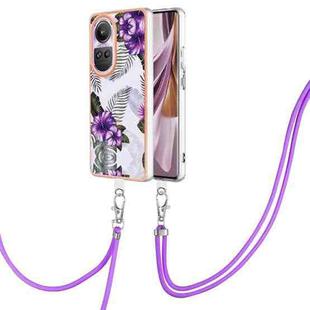 For OPPO Reno10 Pro 5G Global Electroplating IMD TPU Phone Case with Lanyard(Purple Flower)