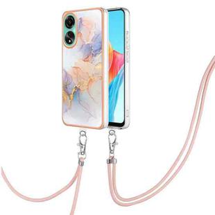 For OPPO A78 4G Electroplating IMD TPU Phone Case with Lanyard(White Marble)