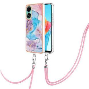 For OPPO A78 4G Electroplating IMD TPU Phone Case with Lanyard(Blue Marble)