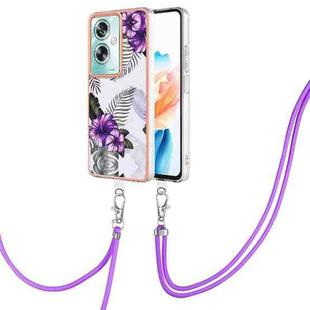 For OPPO A79 5G Global Electroplating IMD TPU Phone Case with Lanyard(Purple Flower)