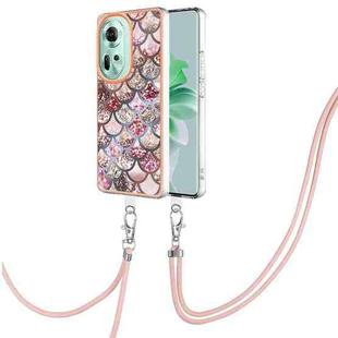 For OPPO Reno11 5G Global Electroplating IMD TPU Phone Case with Lanyard(Pink Scales)