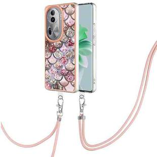 For OPPO Reno11 Pro 5G Global Electroplating IMD TPU Phone Case with Lanyard(Pink Scales)