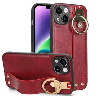 For iPhone 13 mini Wristband Leather Back Phone Case(Red)