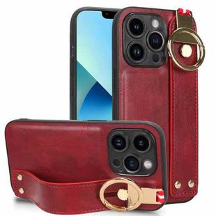 For iPhone 13 Pro Wristband Leather Back Phone Case(Red)