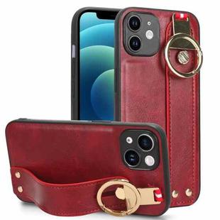 For iPhone 12 mini Wristband Leather Back Phone Case(Red)
