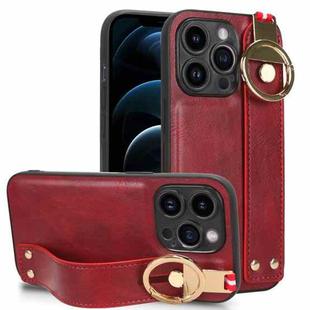 For iPhone 12 Pro Max Wristband Leather Back Phone Case(Red)