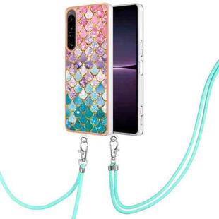 For Sony Xperia 1 IV Electroplating IMD TPU Phone Case with Lanyard(Colorful Scales)