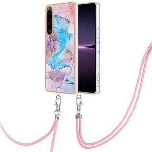 For Sony Xperia 1 IV Electroplating IMD TPU Phone Case with Lanyard(Blue Marble)