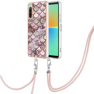 For Sony Xperia 10 IV Electroplating IMD TPU Phone Case with Lanyard(Pink Scales)