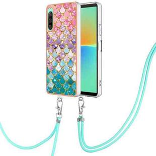 For Sony Xperia 10 IV Electroplating IMD TPU Phone Case with Lanyard(Colorful Scales)
