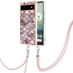 For Google Pixel 6a Electroplating IMD TPU Phone Case with Lanyard(Pink Scales)