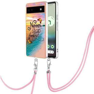 For Google Pixel 6a Electroplating IMD TPU Phone Case with Lanyard(Dream Butterfly)