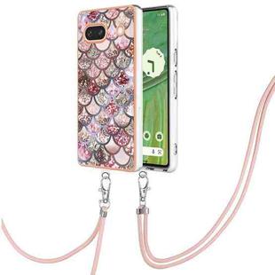 For Google Pixel 7a Electroplating IMD TPU Phone Case with Lanyard(Pink Scales)