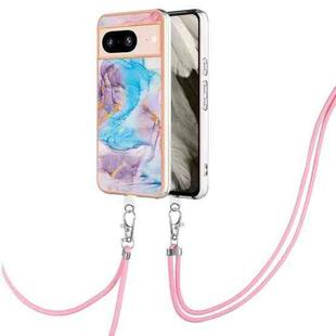 For Google Pixel 8 Electroplating IMD TPU Phone Case with Lanyard(Blue Marble)