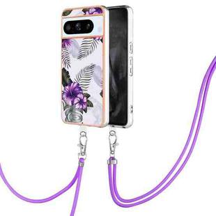 For Google Pixel 8 Pro Electroplating IMD TPU Phone Case with Lanyard(Purple Flower)