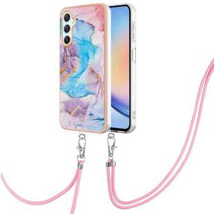 For Samsung Galaxy A25 5G Electroplating IMD TPU Phone Case with Lanyard(Blue Marble)
