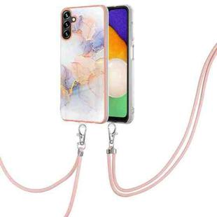 For Samsung Galaxy A35 Electroplating IMD TPU Phone Case with Lanyard(White Marble)