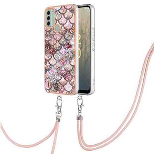 For Nokia C31 Electroplating IMD TPU Phone Case with Lanyard(Pink Scales)