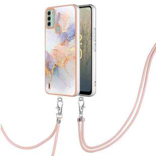 For Nokia C31 Electroplating IMD TPU Phone Case with Lanyard(White Marble)