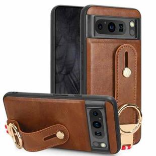 For Google Pixel 8 Pro Wristband Leather Back Phone Case(Brown)