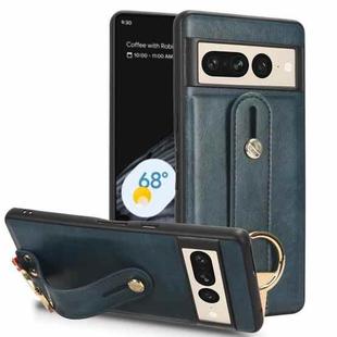 For Google Pixel 7 Wristband Leather Back Phone Case(Blue)