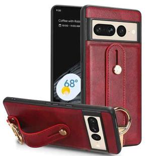For Google Pixel 7 Wristband Leather Back Phone Case(Red)