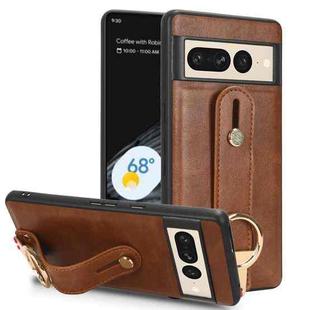 For Google Pixel 7 Pro Wristband Leather Back Phone Case(Brown)