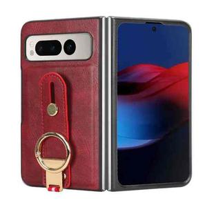 For Google Pixel Fold Wristband Leather Back Phone Case(Red)